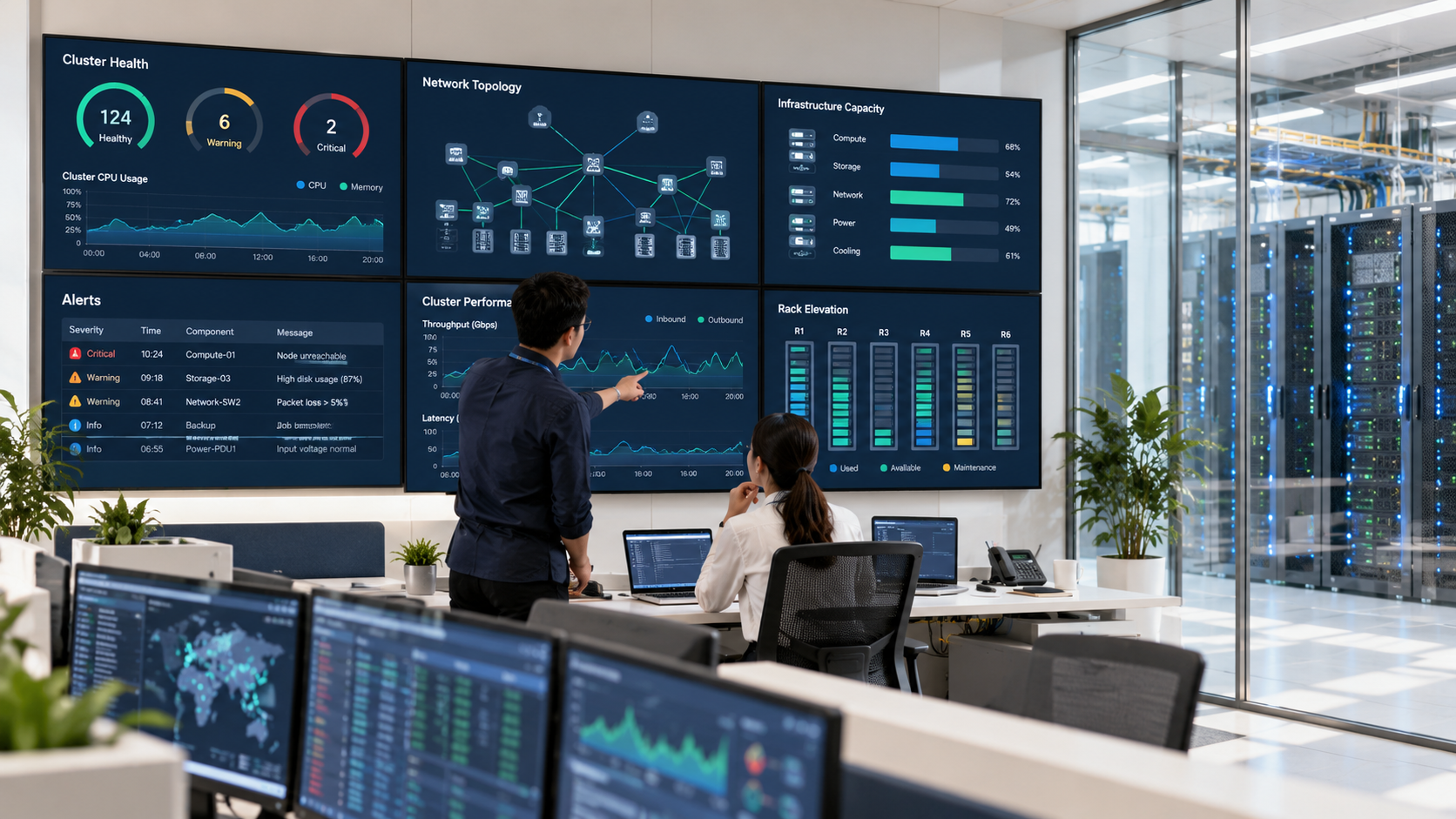 Network operations team monitoring AI infrastructure